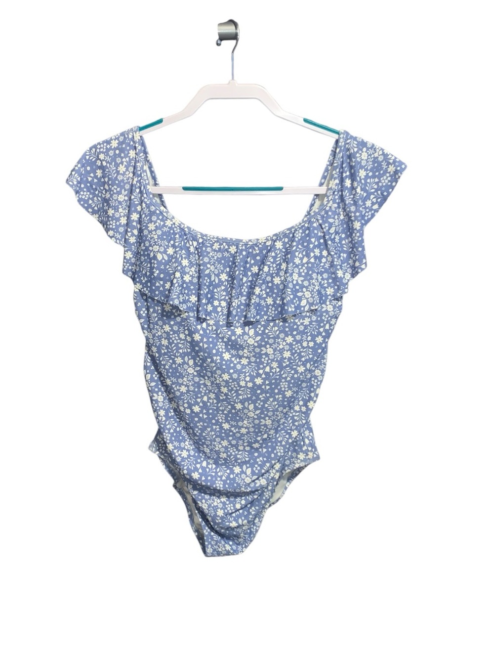 Gap Powder Blue Floral Ruffle-Trim Overlap One-Piece Swimsuit